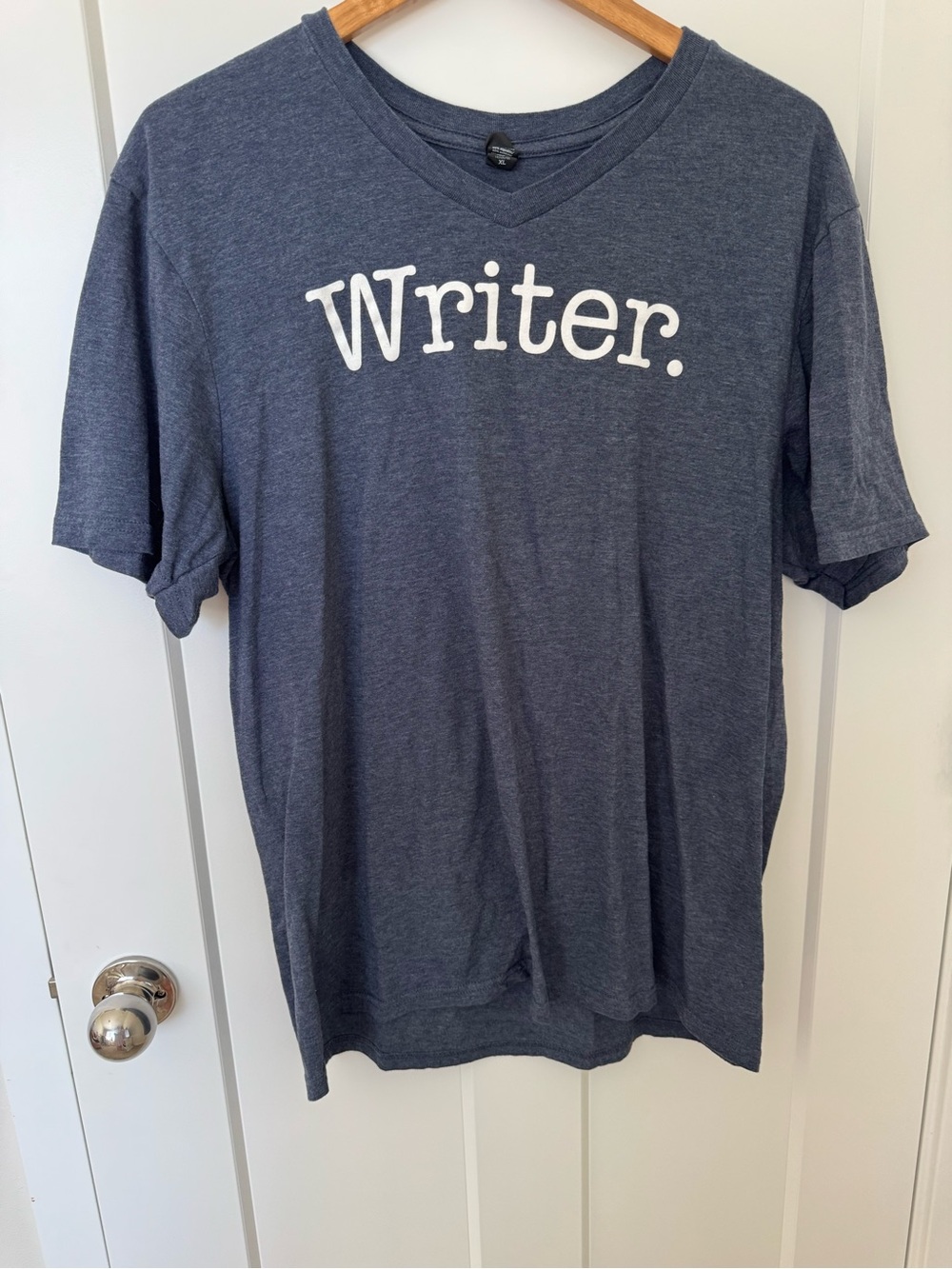 District Navy V‑Neck 'Writer.' Graphic Tee